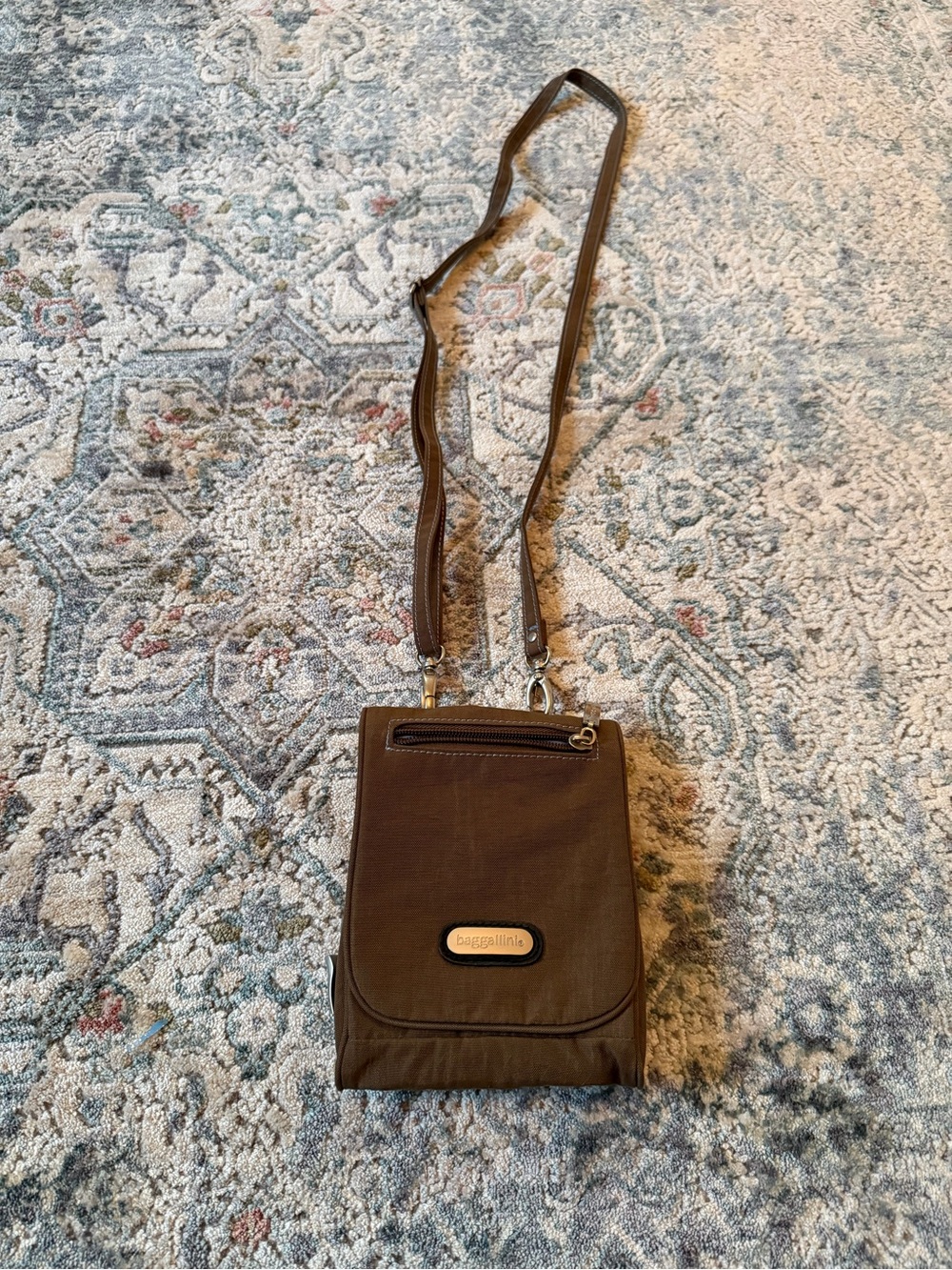 Baggallini Brown Nylon Mini Crossbody Organizer Travel Passport Bag